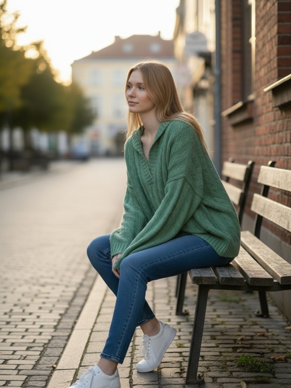 Women's Green Cable-Knit Hoodie Sweater